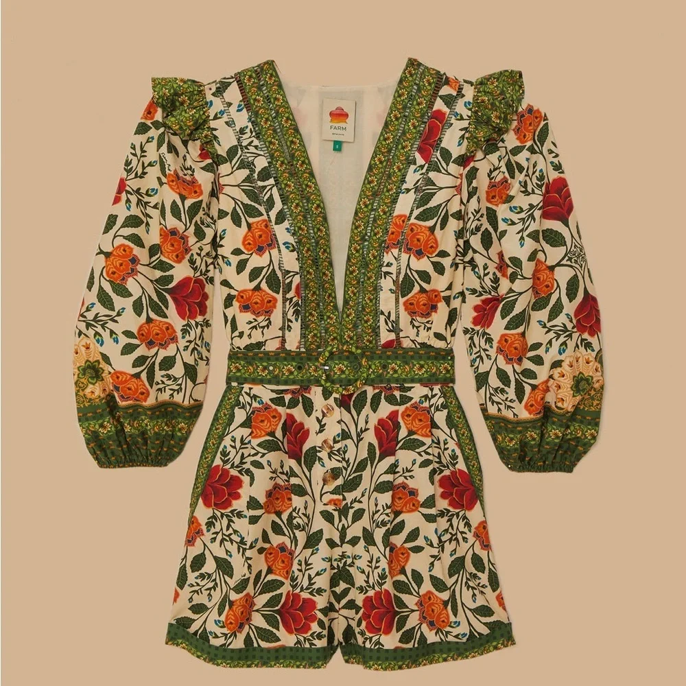Farm Rio: Sand Garden Tapestry Organic Cotton Romper - Picture 8 of 11
